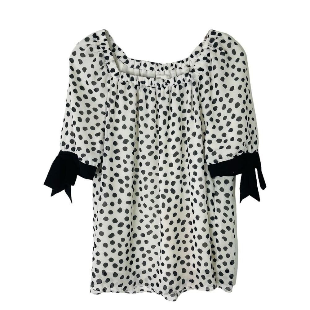 Cato black white dot bow chiffon top medium